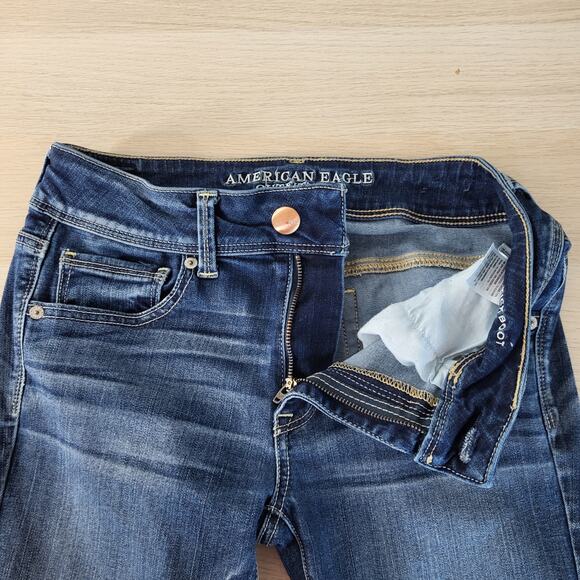 American Eagle Kick Boot Super Stretch Bootcut Jeans Dark Medium Wash Mid Rise 8 - Picture 4 of 10